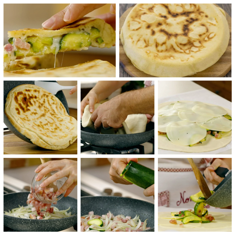 Smażona focaccia z cukinii i boczku