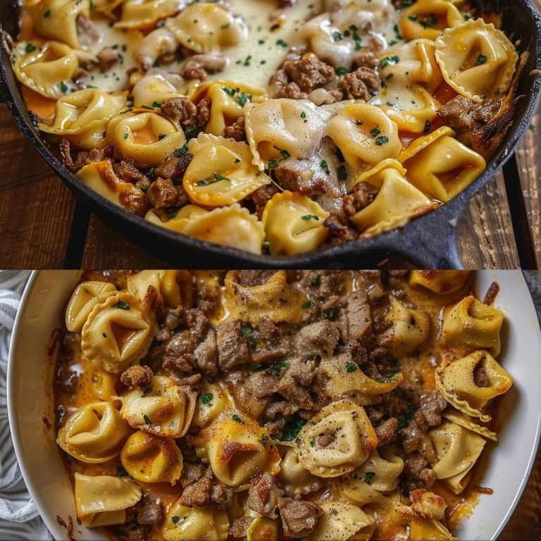 Tortellini z serem i stekiem w bogatym sosie provolone