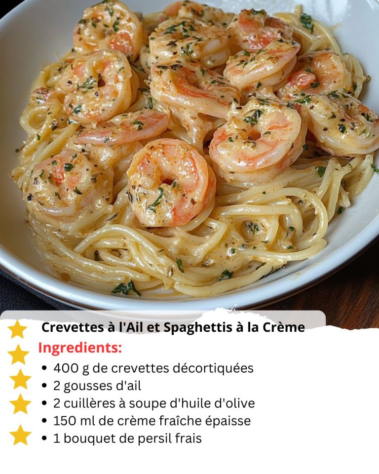 Krewetki w czosnku i kremowe spaghetti