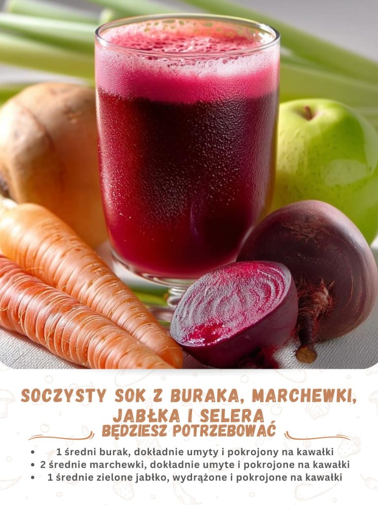  SOCZYSTY SOK Z BURAKA, MARCHEWKI, JABŁKA I SELERA  To zdrowy napój pełen witamin!