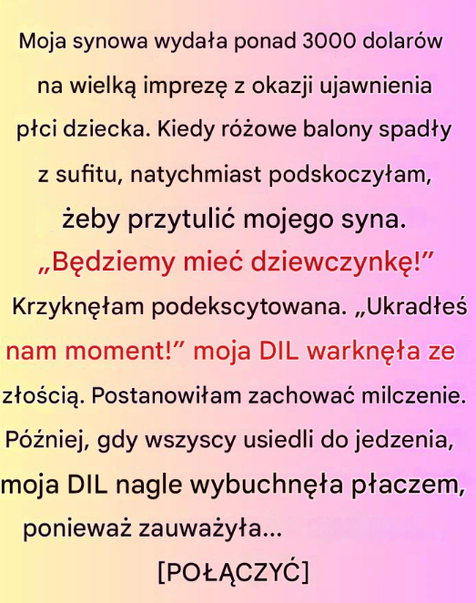 Moja synowa wydała ponad 3000 dolarów na wielką imprezę z okazji ujawnienia płci dziecka