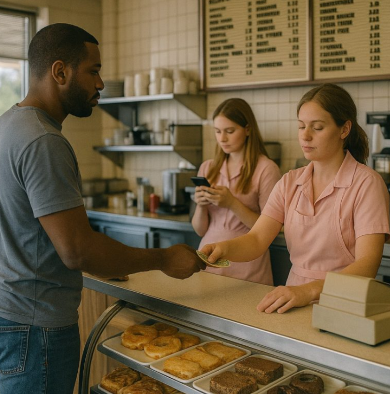 Tajny szef kupuje kanapkę we własnej restauracji i zatrzymuje się, gdy słyszy dwóch kasjerów